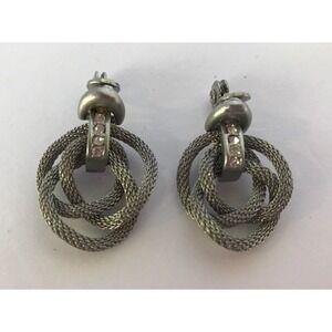 Earrings‎ Ellen Tracy silver tone rope swirl style rhinestones clip on 1" long